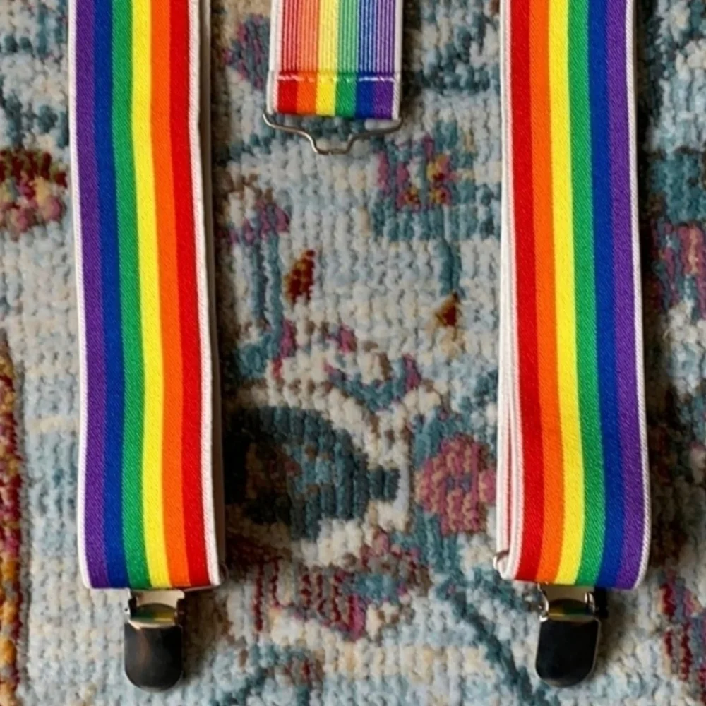 Amscan Elastic Rainbow Stripe Suspenders Unisex Mork & Mindy Child Adult OS New